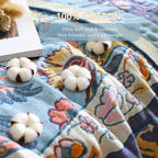 Boho Blanket Soft Muslin BohoThrow Blanket, 100% Cotton Floral Printed Farmhouse Decor All Season Reversible Rustic Throw for Sofa Couch Chair (Light Purple, 80"x90")