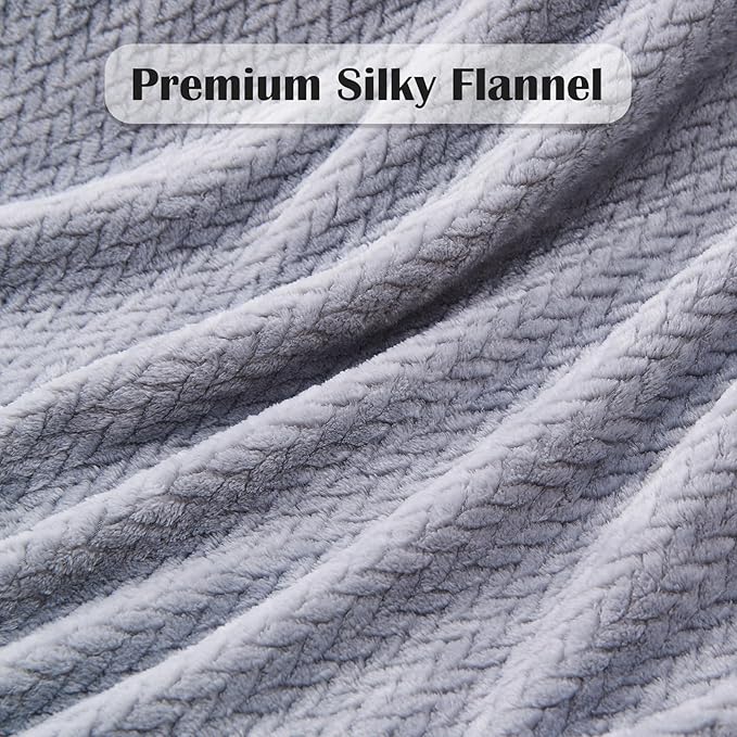 NEWCOSPLAY Super Soft King Blanket Grey Premium Silky Flannel Fleece Leaves Pattern Lightweight Bed Blanket All Season Use (Grey, King(90"x110"))