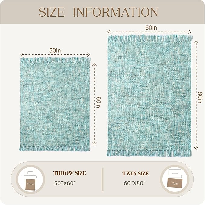 Multi-Color Turquoise Cable Woven Throw Blanket for Couch,50"X60" Boho Style Textured Blankets for Home Decor,Super Soft Warm Cozy Chunky Blanket with Decorative Tassels for Bed