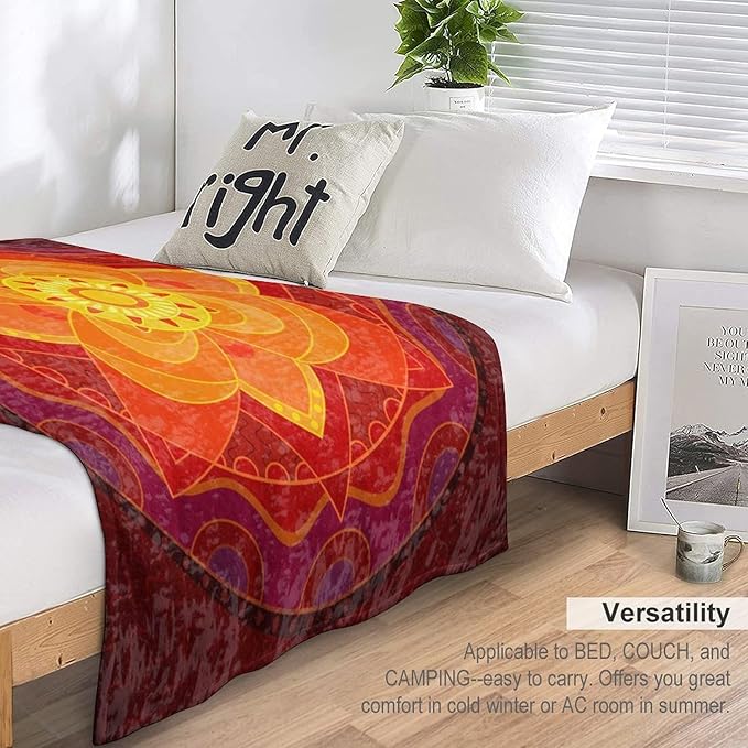 Red Mandala Throw Blanket Bright Circular Ethnic Pattern Native Indian Ornament Blanket for Sofa Bed Couch Chair Or Dorm 50"x60"