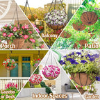 ZeeDix 6 Pack 12 Inch Metal Round Hanging Planter Basket with Coconut Liners Replacement, Hanging planters Baskets with Natural Coco Liner for Outdoor Indoor Planters Flowers Vegetables