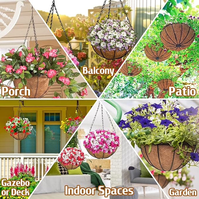 ZeeDix 3 Pack 14 Inch Hanging Baskets for Plants Outdoor Indoor, Metal Hanging Planters Flower Pots with Coco Liners Replacement, Decor Garden Flowers Vegetables Plants