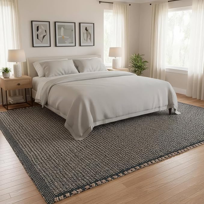 Super Area Rugs Green Jute & Cotton Braided Rug Rectangle 8' x 10' – Reversible Soft Rug for Living Room, Dining Room, Large Bedroom