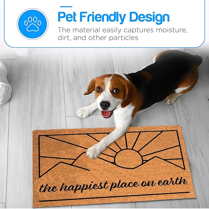 PLUS Haven Coconut Coir Home Entrance Door Mat – 17.5" x 30" | The Happiest Place on Earth Heavy-Duty Doormat for Indoor & Outdoor Use | Eco-Friendly & Durable