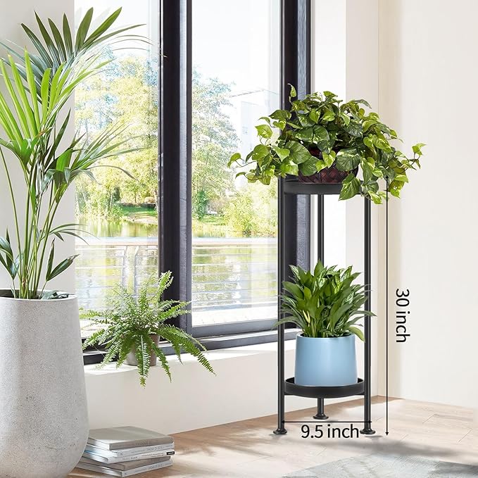 Plant Stand Indoor Outdoor, 2 Tier Iron Plant Stand, 30'' Tall Pedestal Stand Outdoor, Metal Flower Stands for Indoor Plants, Balcony, Living Room
