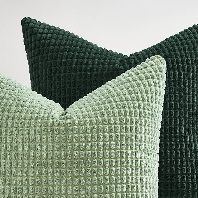 Topfinel Boho SageGreen Throw Pillow Covers for Couch Living Room,Summer Green Cushion Covers Room Decorative Fluffy Corduroy,Nordic Cushion Cover 18x18 Inch Set of 4 (Green/LightGreen/OliveGreen)