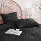 JELLYMONI Pillowcases Standard Size Black 2 Pack Boho Striped Bed Pillow Covers 20x26in Polyester Envelope Pillow Shams Tufted Bohemian Textured (Pillows are not Included)