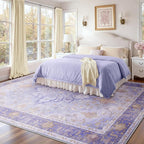 Area Rugs 8'x10' Washable Non-Slip, Floral Vintage Distress Print Pattern Medallion Carpet for Living Room Bedroom Dining Room, Light Purple Brown