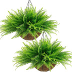 lovemoon Fake Ferns Plant Baskets,2PCS Artificial Hanging Plants,2 Hanging Planters with 24 Pcs Leaves for Indoor Outside Decorations for Front Porch Garden Balcony Patio Home Decor (2, Light Green)