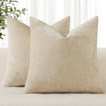 decorUhome Chenille Beige Spring Throw Pillow Covers 20x20 Inch Set of 2, Decorative Soft Couch Pillow Covers Solid Dyed Accent Farmhouse Neutral Square Pillow Cases for Sofa