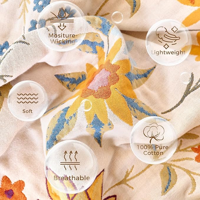 Boho Throw Blanket for Bed Cotton Spring Blankets Twin Size for Bedroom Living Room All Season Lightweight Floral Embroidery Reversible Quilt for Couch Sofa Chair 60"x80" Home Decor