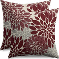 Burgundy Grey Gray Pillow Covers 22X22 Inch Set of 2, Dahlia Flower Spring Summer Floral Cream Decorative Throw Pillow Covers Outdoor Modern Farmhouse Cushion Case for Home Couch Sofa Bed Decor