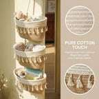 Hanging Baskets for Organizing,3-Tier Woven Cotton Wall-Mounted Storage Organizer Bag Decorative,Kitchen,Living Room,Bedroom,Nursery