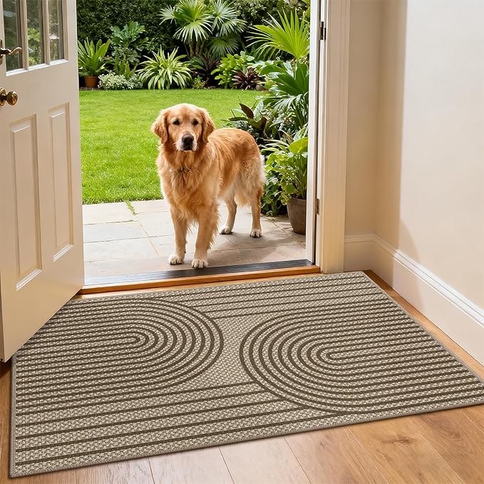 2x3 Door Mat Outdoor Rug Easy Jute Entryway Porch Rug Indoor Foyer Outdoor Patio Low Pile Ultra-Thin Area Rug Washable Non-Slip Brown Rainbow Throw Carpet for Front Door Entrance Floor Mats