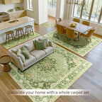Area Rugs 5'x8' Washable Non-Slip, Floral Vintage Distress Print Pattern Medallion Carpet for Living Room Bedroom Dining Room, Sage Green Yellow