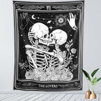 KJHL The Lovers Skull Wall Tapestry Black and White Skeleton Tapestry Gothic Room Decor Witchy Tapestries Aesthetic Wall Hanging for Bedroom Living Room 60" x 44"