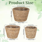 simarro 3 Pack Seagrass Planter Basket, 3 Sizes Stylish Plant Containers Flower Pots with Plastic Lining Woven Baskets for Plants Indoor and Outdoor
