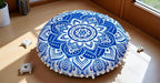 CRAFT KALA 22" Mandala Meditation Floor Pillows Cover Pouf Cover Round Seating Bohemian Mandala Cotton Floor Cushion Cover Outdoor Fireplace Seating Living Room Yoga Room Home Décor (Blue Flower)