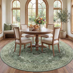 Area Rugs 7ft Washable Non-Slip, Floral Vintage Distress Print Pattern Medallion Carpet for Living Room Bedroom Dining Room, Dark Green Gray