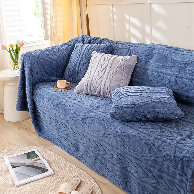 YUSOKI Sherpa Large Throw Blanket Single Layer,Light Weight(1.7lb),370GMS-3D Stylish Design for Gift Home Decor (Washed Blue,50"x65")