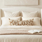 BlissBlush 14x36 Lumbar Pillow Cover for Bed, Brown Rectangular Long Throw Pillowcase, Embroidered Velvet Floral Tufted Farmhouse Accent Cushion (Cover Only)