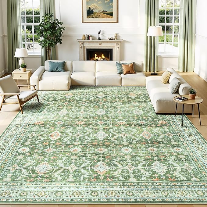 Lessymo Washable Area Rug for Living Room,8x10 Light Green Large Rugs with Non-Slip Backing,Soft Boho Carpets for Bedroom Dining Room Nursery Home Office