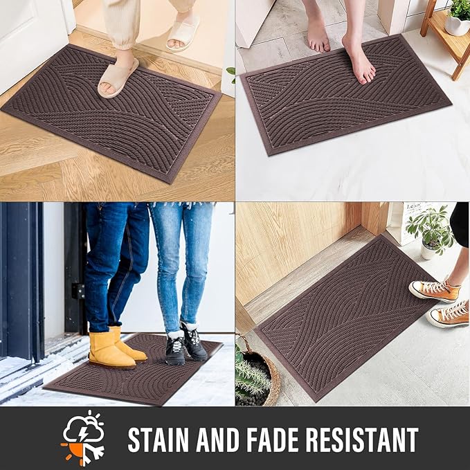 Sturdy Front Door Mat, Absorbent Muddy Dirt Resist Welcome Door Mats Outdoor Indoor, Stain and Fade Resistant, Non-Slip Backing Entry Mat Low Profile Doormat for Entryway, 29×17, Coffee