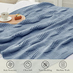 Amélie Home Checkered Chenille Knit Throw Blanket for Couch, Classic Texture Decorative Soft Blanket for Sofa, Chair & Bedroom, 50"x60", Washing Blue