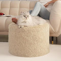 Hansleep Round Pouf Ottoman Foot Rest, 20 x 15 Small Faux Fur Stuffed Pouf for Chair, Foam Filled Foot Stools Ottomans for Living Room, Brown