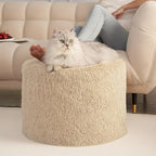 Hansleep Round Pouf Ottoman Foot Rest, 17 x 14 Small Faux Fur Stuffed Pouf for Chair, Foam Filled Foot Stools Ottomans for Living Room, Brown