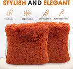 Cheer Collection Throw Pillows for Couch and Bed, Soft Shaggy Throw Pillows with Inserts Included, Cozy Long Hair Faux Fur Pillows - Set of 2-18" x 18" - Rust Orange