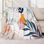 Boho Throw Blanket Minimalist Mid Century Blanket Modern Abstract Art Blankets Floral Plant Print Bed Blanket Super Soft Fleece Flannel Throw Blanket for Couch 50"x60"