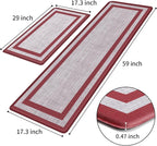 Mattitude Kitchen Mats Set of 2 Cushioned Rugs 0.47 inch Thick Anti-Fatigue Mats for Kitchen Floor,Waterproof Non-Slip Mats and Rugs Set for Office,Floor,Laundry 17.3"×29"+17.3"×59",Red