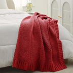 Amélie Home Chevron Chenille Knit Throw Blanket for Couch, Cozy Texture Decorative Soft Blanket for Sofa & Chair, 50"x60", Christmas Red
