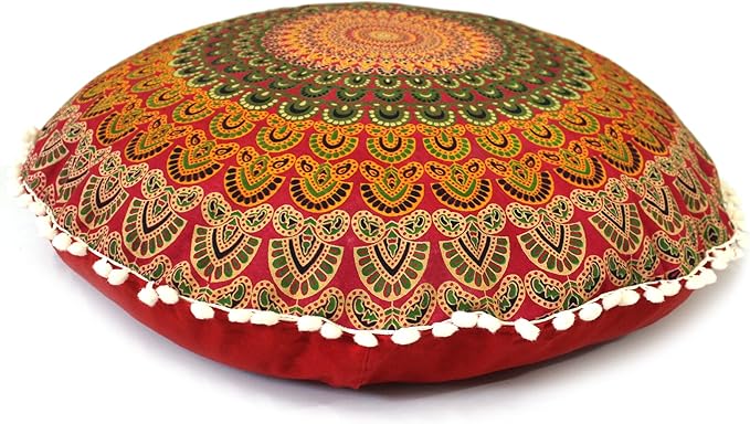 Large Round seat Floor Cushion Chair Ottoman Cover Pouf Pillow Meditation Floor Cushions for Adults Seating pouffe Ottoman Throw Covers Craft Room Furniture Sitting Cover 22 Inches Red Yellow