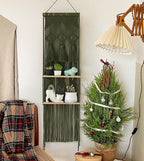 Hanging Shelf Macrame Wall Hanging Green Boho Shelfs with Tassels 2 Tier Floating for Plants Bedroom Dorm Living Room Wall Decor Rustic Wooden Organizer(Wood)