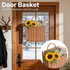 Set of 2 Woven Hanging Wicker Basket for Front Door, Handmade Rattan Hanging Wall Baskets for Garden Farmhouse Home