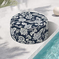 Indoor/Outdoor Inflatable Ottoman, Water Repellent Round Foot Rest Ottomans D31 x H14 inch, Portable Footstool for Patio Garden Camping or Home, Elegant Vines Navy