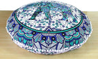 ICC 32 Inch Floor Pillows & Cushions Covers Decorative Hippie Mandala Pouf Pillow Covers Bohemian Seating Meditation Cushion Cover Large Boho Ottoman Case Pillowcase for Couch White Blue
