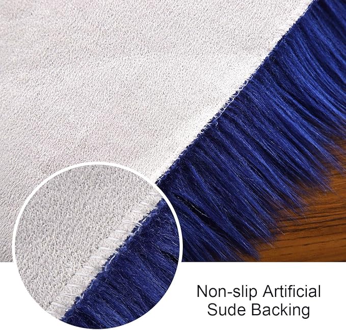 Softlife Blue Faux Fur Sheepskin Chair Cover Seat Cushion Pad Super Soft Area Rugs for Living Bedroom Sofa Dorm (1.6ft x 1.6ft, Royal Blue)