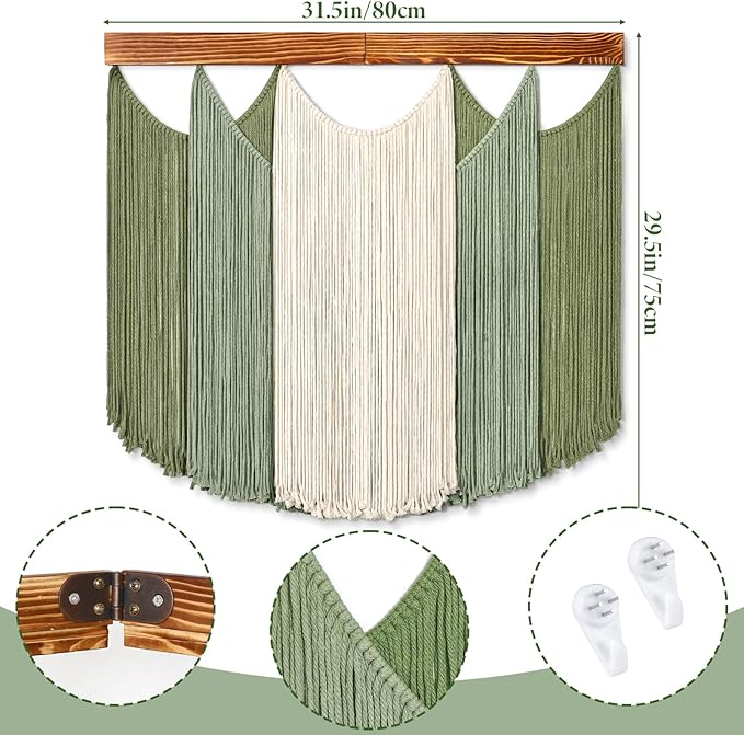 Dremisland Macrame Wall Hanging Dip-Dyed Large Boho Wall Decor Yarn Tapestry Handmade Sage Green Woven Tapestry Wall Art Decorations for Bedroom Living Room Nursery Apartment 31.5"x29.5"