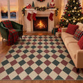 Lahome Checkered Rugs for Living Room, 8x10 Indoor Outdoor Rug Dining Room Office Carpet, Checkerboard Green and Red Washable Non Slip Floor Carpet for Patio Classroom Backyard