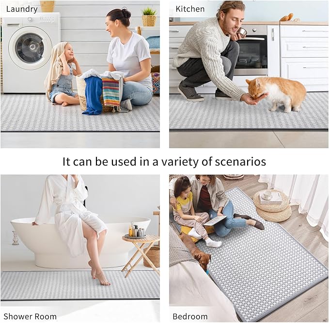 Kitchen Rugs Mat Non Slip Washable, Super Absorbent Kitchen Mats for Floor, Rubber Backing Soft Braided Standing Floor Mats Sink Mat Runner Rug, Easy to Clean and Maintain, Gray 17"x30"