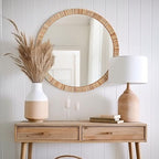 Barnyard Designs Rattan Bathroom Mirror – Rustic Farmhouse Style Handmade Wicker Rattan Frame - Boho Mirror for Nursery Wall Décor (25.5", Round)