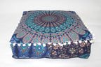 CRAFT KALA Blue Peacock Large Hippie Mandala Meditation Floor Ottoman Pillow Cushion Pouf Cover Square Poufs Bohemian Circle Floor Cushion Case Outdoor Fireplace Living Room Decor Cover 18" Square