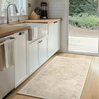 Beige 4x6 Throw Rugs for Entryway, Washable Neutral Rug with Rubber Backing for Living Room Bedroom, Vintage Medallion Distressed Area Rug for Kitchen/Bathroom/Dorm/Home Office