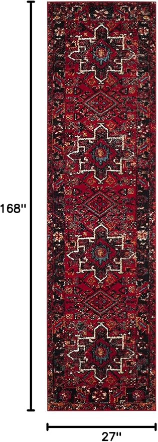 SAFAVIEH Vintage Hamadan Collection Runner Rug - 2'3" x 14', Red & Multi, Traditional Persian Design, Non-Shedding & Easy to Clean, Ideal for Hallway, Foyer, Entryway, Bedroom (VTH211A)