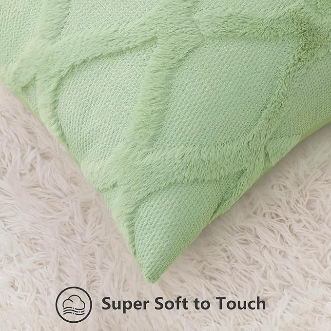 decorUhome Spring Euro Sham Throw Pillow Covers 24x24 Inch Set of 2, Soft Plush Faux Fur Wool Sage Green Accent Couch Pillow Covers for Modern Farmhouse Bed Sofa Living Room