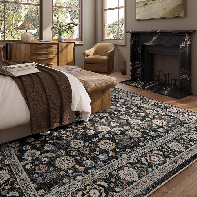 Washable Area Rugs for Living Room: 9x12 Bedroom Rug Vintage Boho Area Rug Stain Resistant Non Slip Low Pile Lightweight Soft Carpets for Living Room Dining Room Kitchen Nursery Kids Room Farmhouse