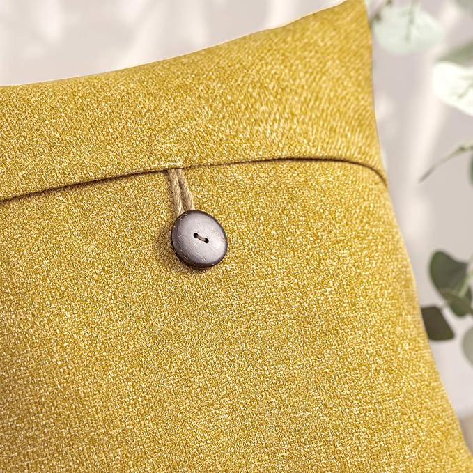 Phantoscope Pack of 2 Farmhouse Throw Pillow Covers Button Vintage Linen Solid Decorative Pillow Cover for Couch Bed and Chair Dark Yellow 18 x 18 inches 45 x 45 cm
